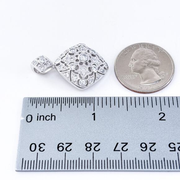 Vintage Thailand Sterling Silver 925 3cm Filigree Cubic Zirconia Pendant - Picture 7 of 7